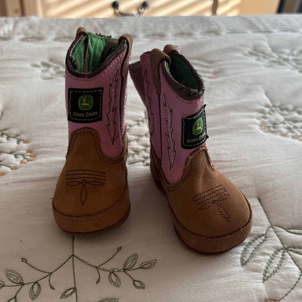 John Deere Kids Tan and Pink Boots